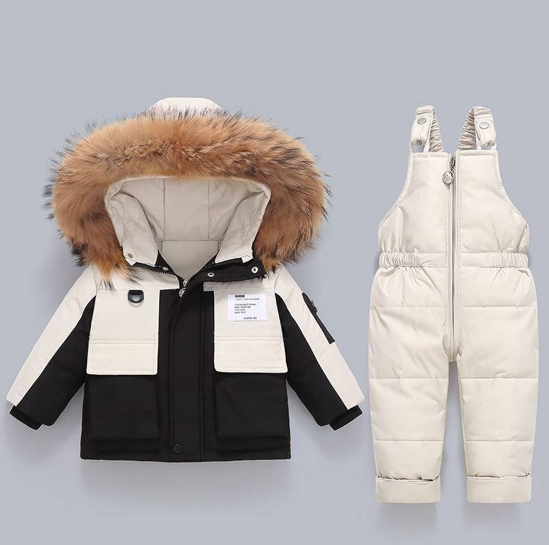 Completo piumino invernale per bambini: piumino con cappuccio + tuta (1-6 anni, 80-110 cm, 50% piumino d'anatra, classe C)_voghion.com