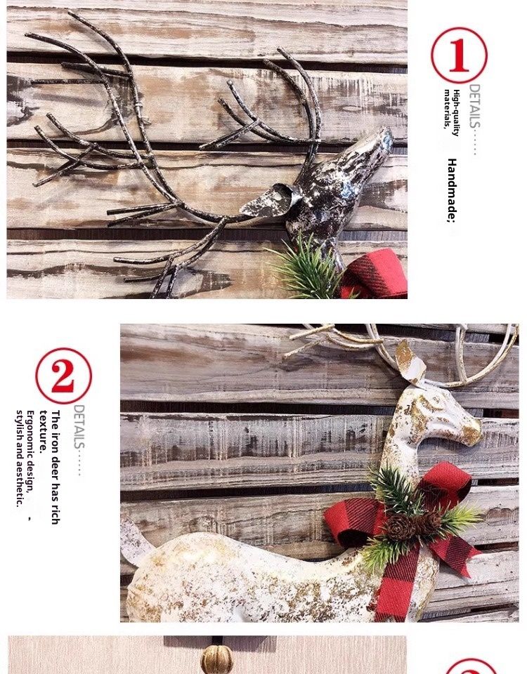 Modern Metal Christmas Decor Set – Geometric Reindeer Wall Art & Star Candle Holders (Black/Gold Frosted Finish, Multi-Size)_voghion.com