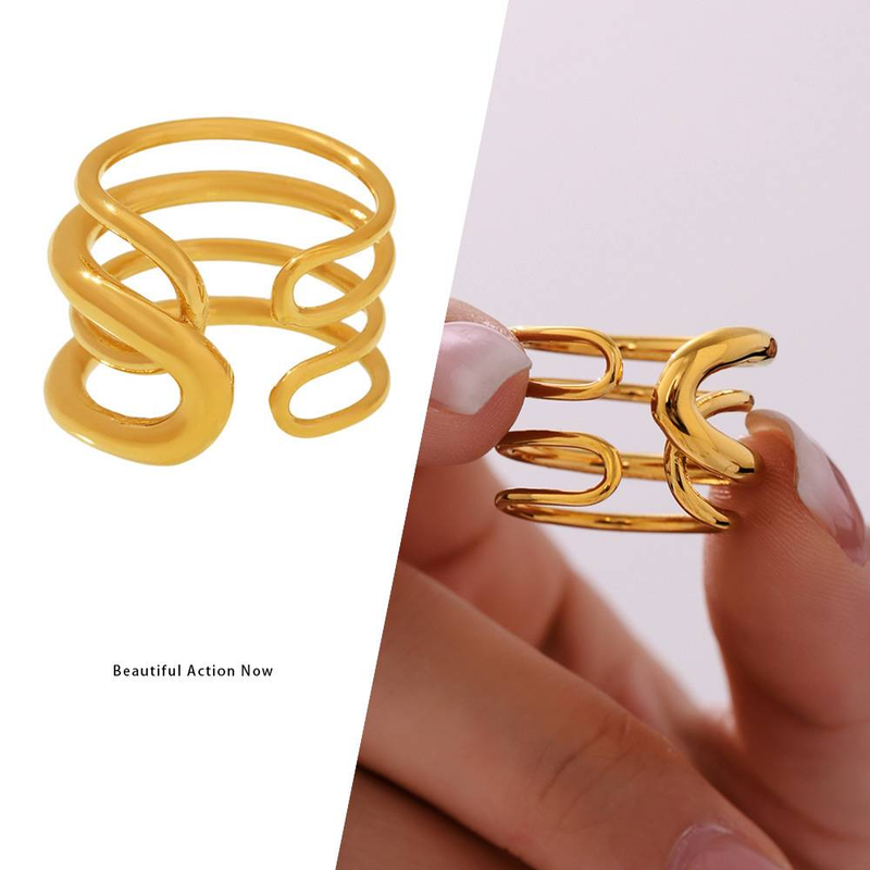 Square Sugar INS Style Personalized Stainless Steel Plating Color Blocked Cross Asymmetric Open Ring Jewelry_voghion.com