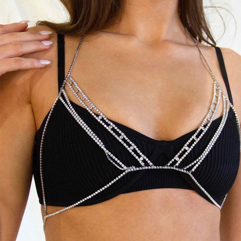 Neue Strass Brustkette für Frauen Sexy Fashion Plaid Einfache Brust Unterwäsche Zubehör Kette_voghion.com