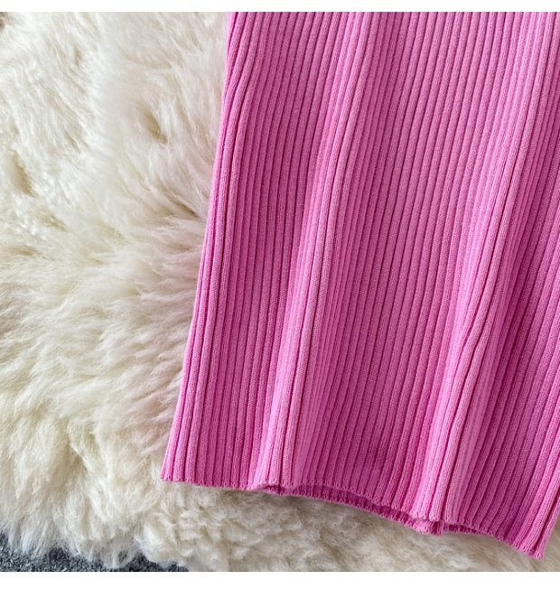 Abito maglione da donna di media lunghezza attillato in vita con scollo a V profondo_voghion.com
