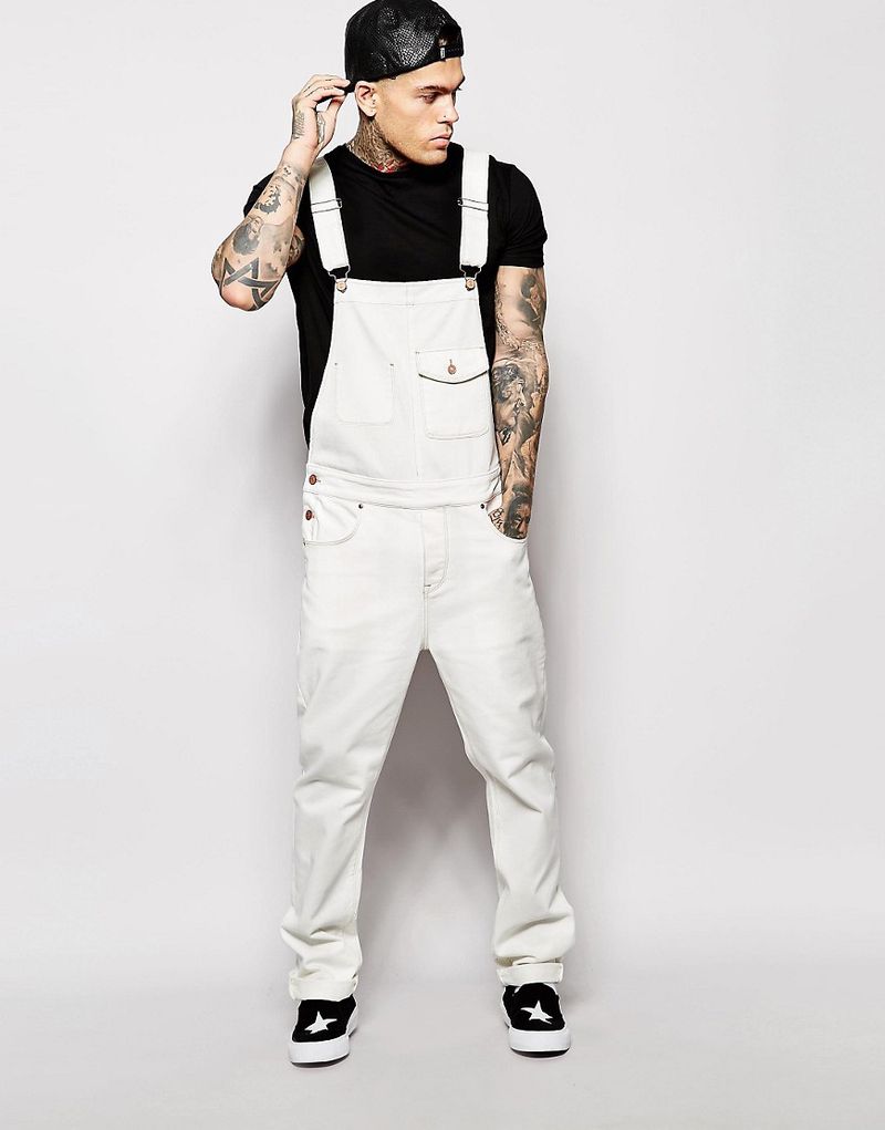 New denim overalls slim fit men's trousers overalls_voghion.com