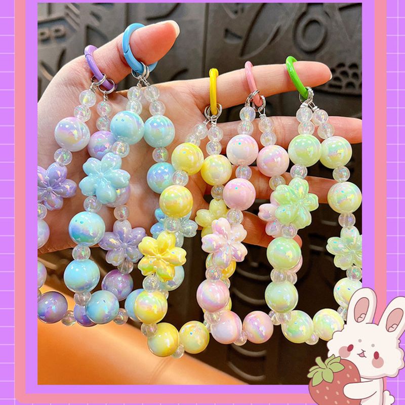 Parlak Kiraz Çiçeği Boncuklu Zincir Zarif Çanta Kolye Araba Anahtarlık Hediye Telefon Kılıfı Aksesuarı_voghion.com