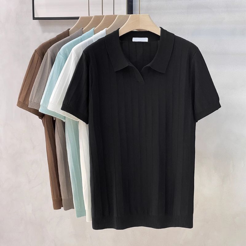 Herrenbekleidung Retro Kurzarmpullover Herren Strukturiertes Business Casual Poloshirt Herren Revers T-Shirt Herren_voghion.com