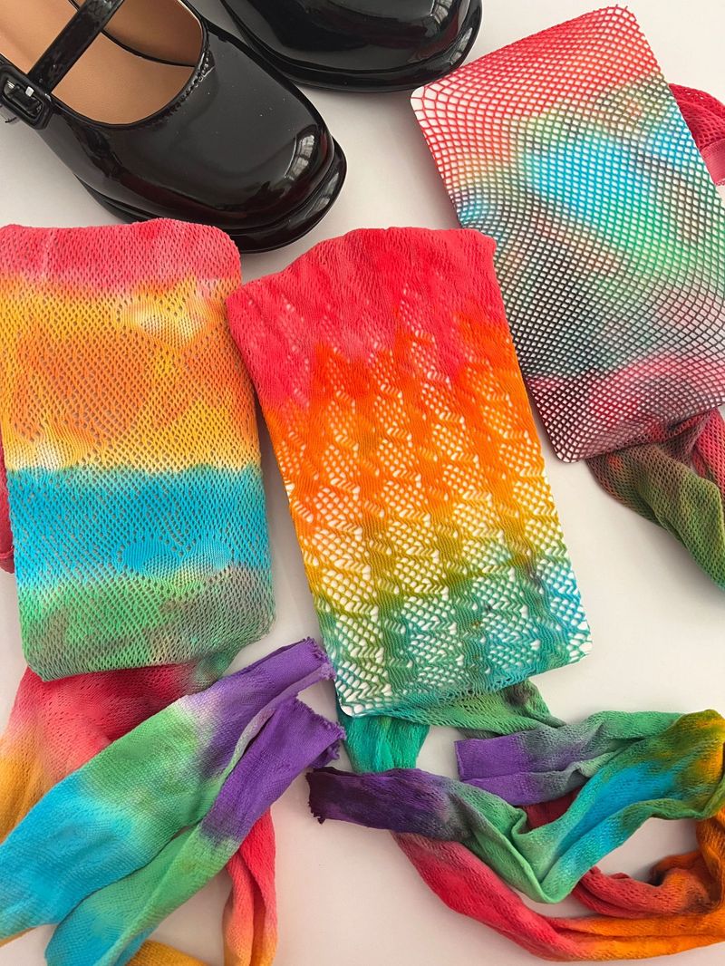 Silk Stockings Sweet Cool Color Rainbow Fishnet Stockings Personality Color Jacquard Fishnet Stockings Fashionable Gradient Personality Pantyhose_voghion.com