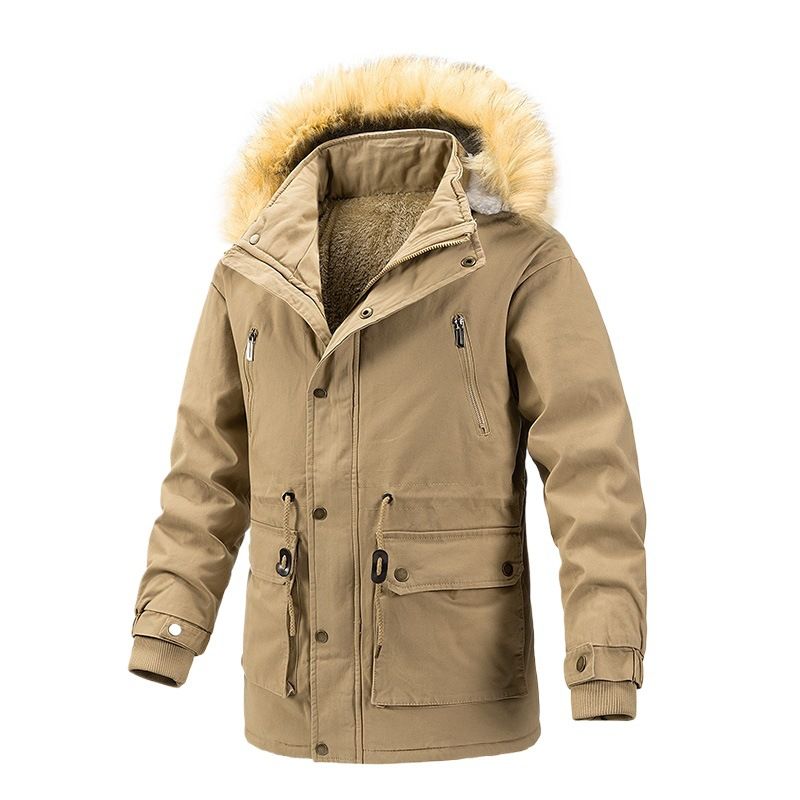 7988 Giacca invernale da uomo con cappuccio, foderata in pile, vestibilità slim, lunghezza media, in cotone mimetico, per uomo_voghion.com