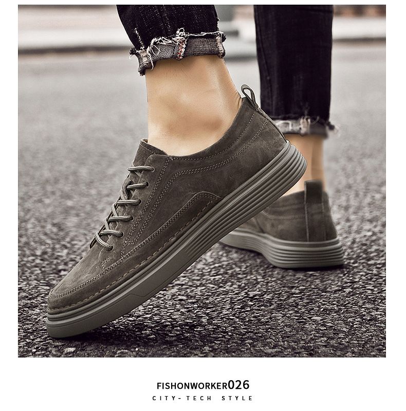 Herren-Freizeitschuhe, Boardschuhe, Sportschuhe für Herren, atmungsaktives, mattes Wildleder, flache, runde Zehenkappe_voghion.com