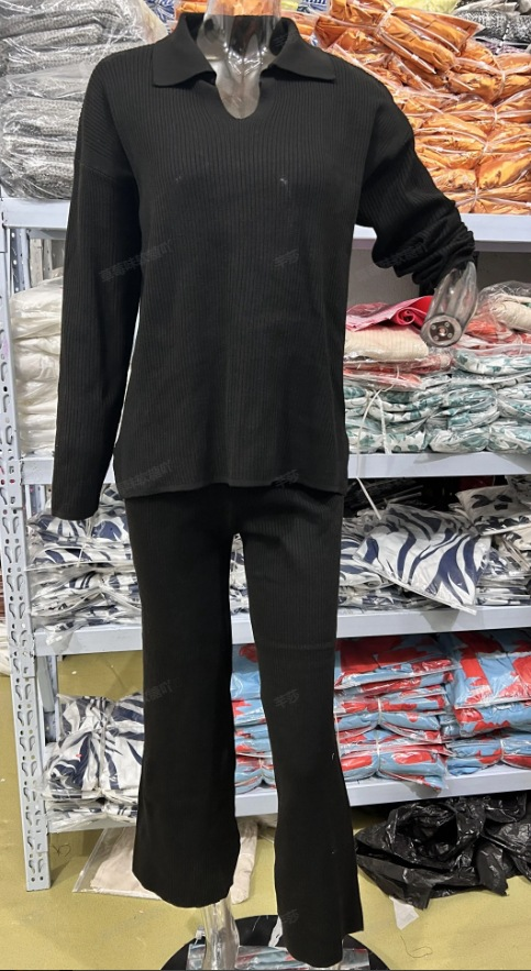Moda feminina cor sólida bainha solta suéter com fenda conjunto de duas peças para mulher_voghion.com