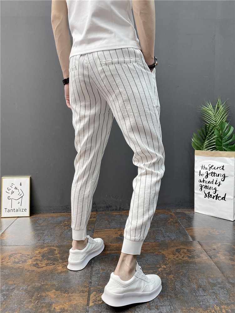 Striped 9-inch Small Casual For Men, Summer Cool, Thin Design, Vertical Stripes, Elastic Waistband, Slimming Effect,_voghion.com