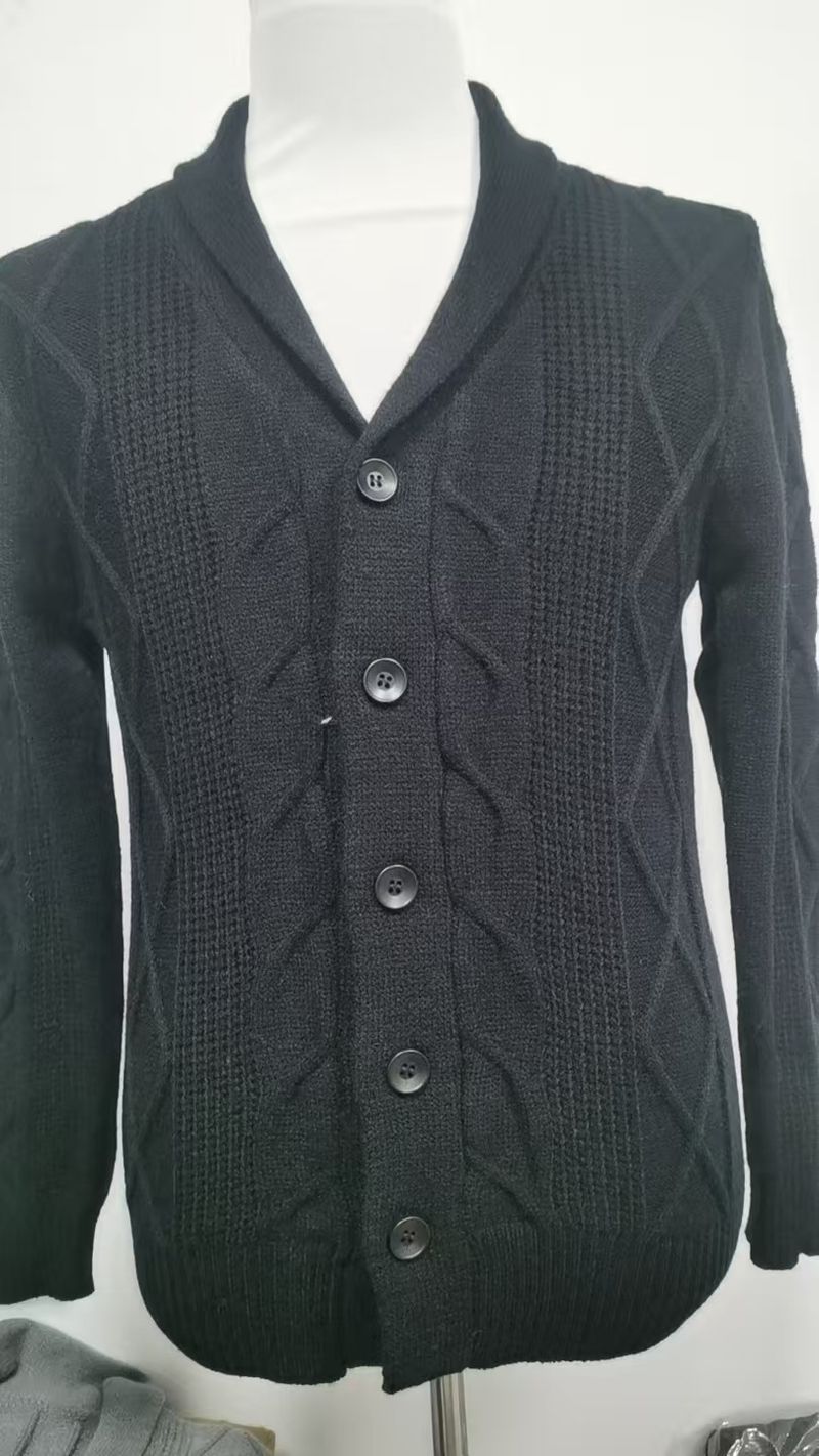 Heren Diamond Knit Cardigan Slim Fit Trui - Lange Mouw Omslagkraag Trui Voor Herfst/Winter - Acrylmix Warm Casual & Business Casual_voghion.com