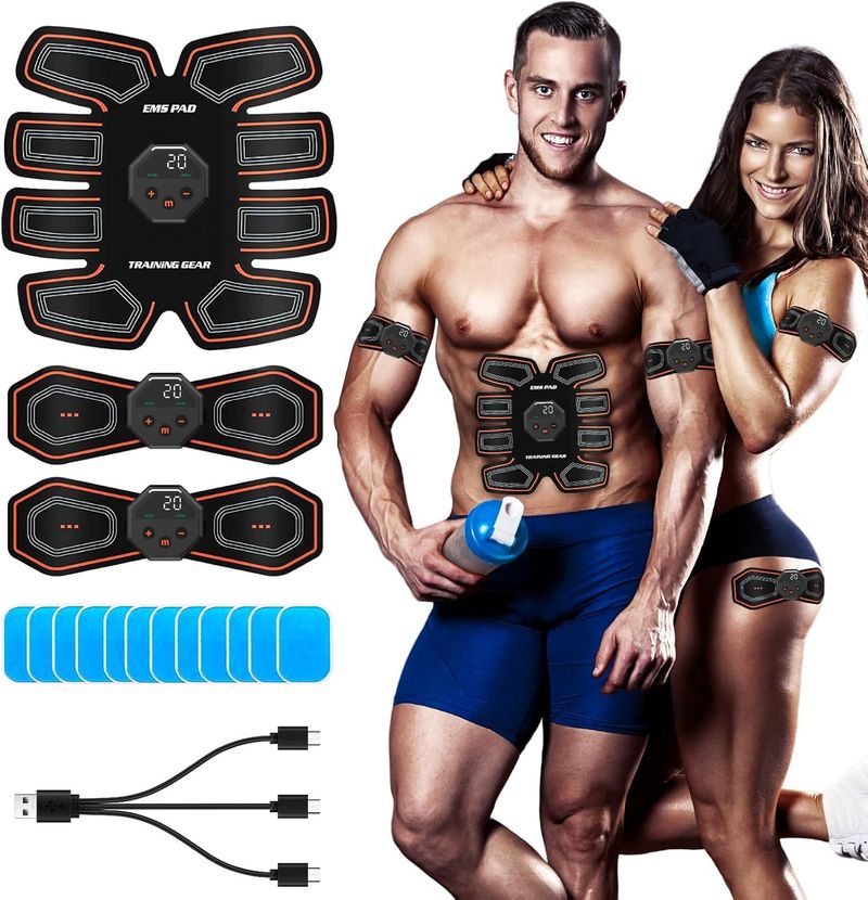 EMS Hydrogel Muscle Three-piece Set Portable Vest Line Trainer Abdominal Fitness Device Home Cervical Acupoint Patch_voghion.com