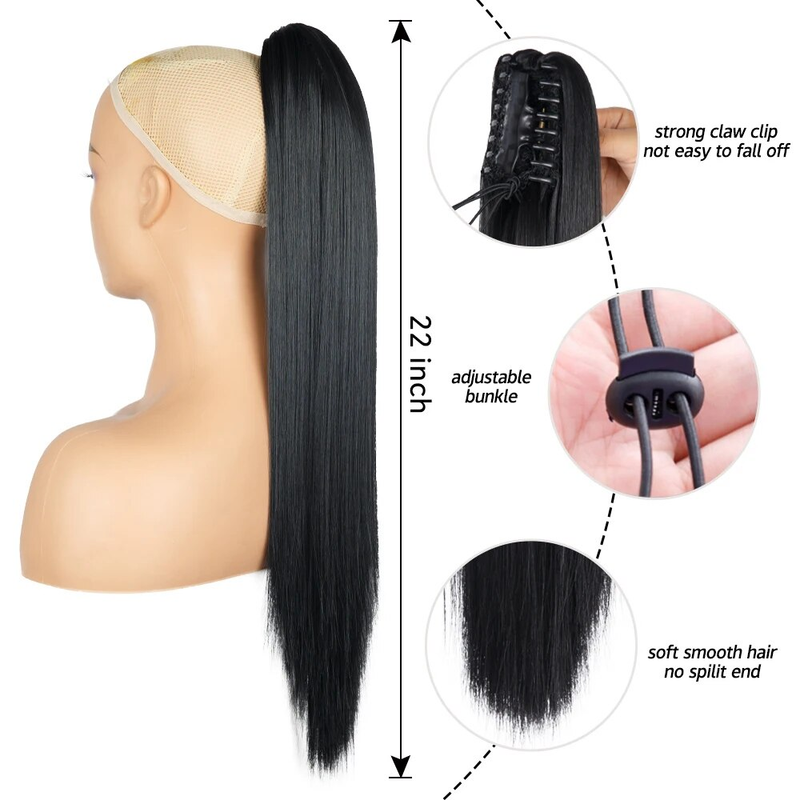 Clip per artiglio sui capelli 22 pollici lungo ondulato dritto estensione coda di cavallo sintetica per le donne Ponytai parrucchino Ombre_voghion.com
