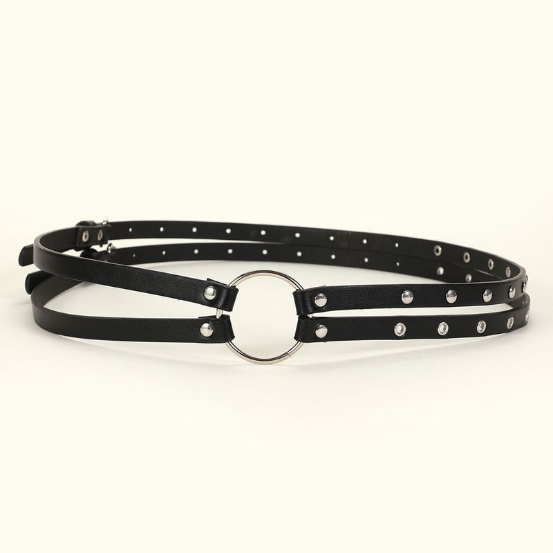 Studded Belt For Women, Fashionable And Versatile, Unique Double Strap Thin Belt, Punk Style, Ins Cool Outerwear_voghion.com