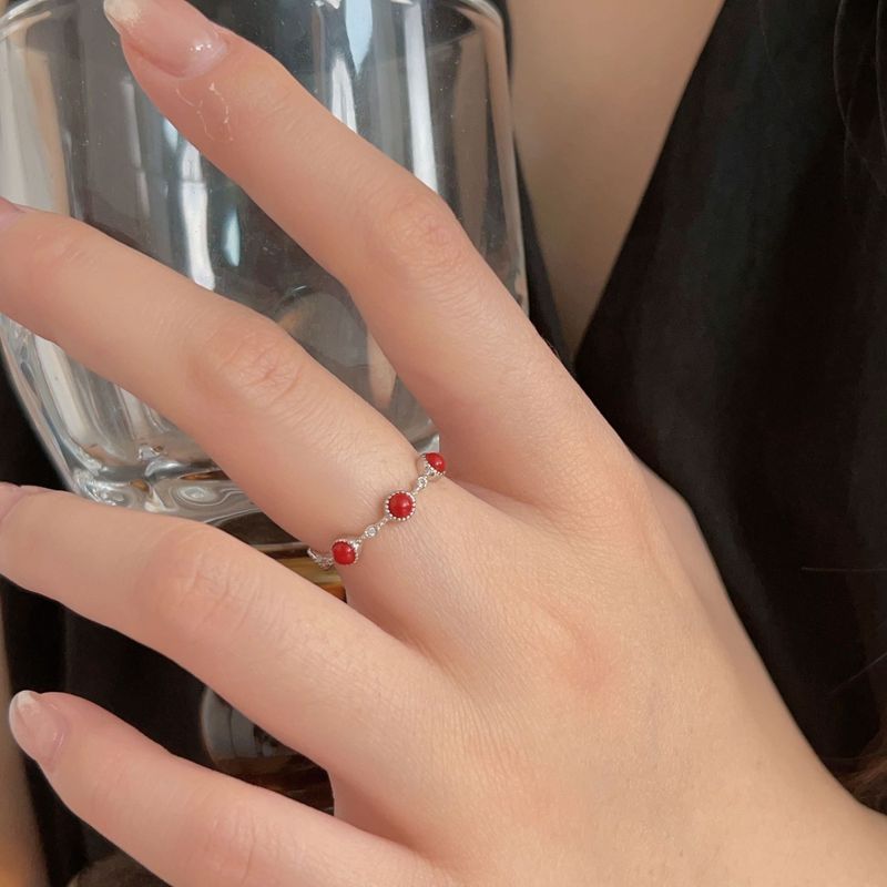 Bague œil de chat en argent pur, style français, perle ronde, pour femme, niche, phalange, queue_voghion.com
