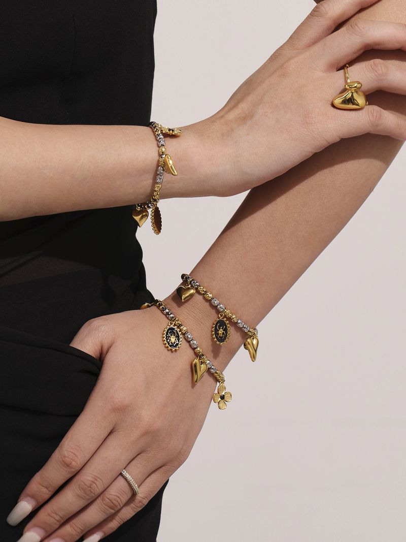 Ensemble collier et bracelet de perles rondes irrégulières avec pendentif cœur, fleur, huile dégoulinante et insecte ovale pour femme_voghion.com