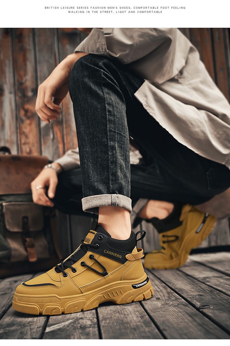 Men's Shoes High-top Martin Boots Men's Construction Site Work Overalls Shoes Non-slip Casual Short Boots_voghion.com