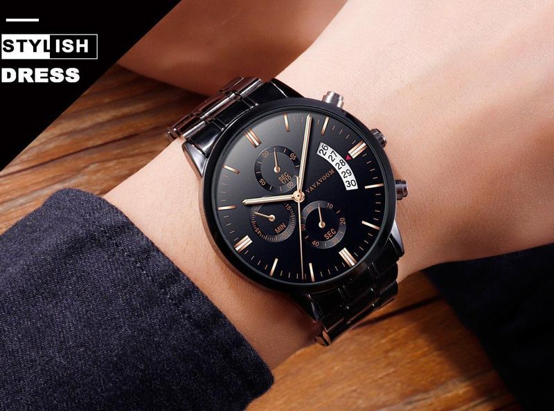 Tarih Göstergeli Erkek Paslanmaz Çelik Kuvars Saat - Günlük Kullanım İçin İş Gündelik Moda Saati Takvim Kuvars Saat_voghion.com