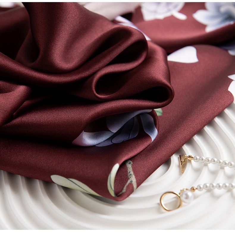 100% Mulberry Silk Gift Box 2024 Four Seasons Brick Red Printed Thin Luxury Women's Scarf_voghion.com