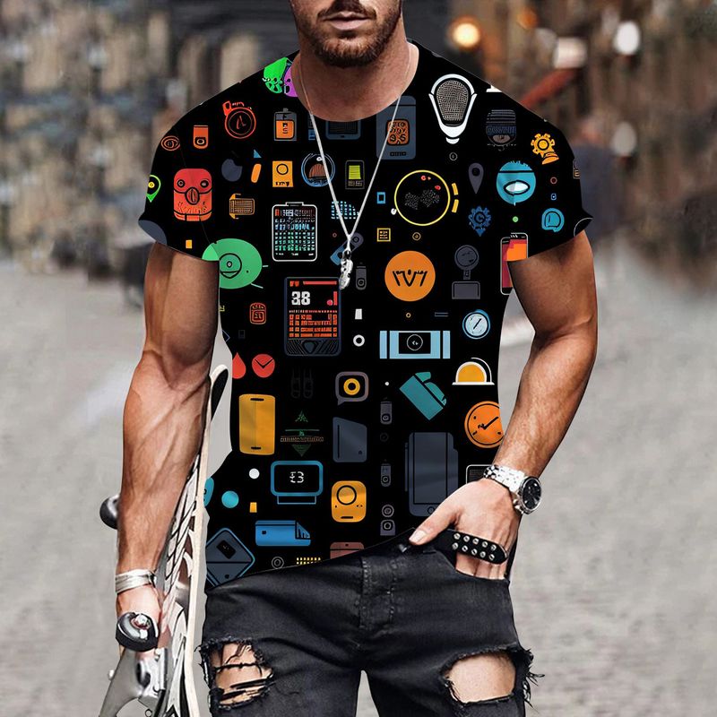 2024 Heißer Verkauf 3D Digitaldruck Sommer Neuer Trend Kreatives Kurzarm-T-Shirt für Männer_voghion.com