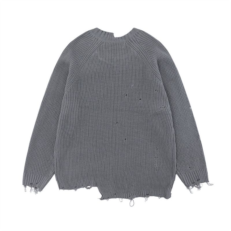 Pull ample déchiré pour homme, pull ample à col rond et monogramme brodé tendance_voghion.com