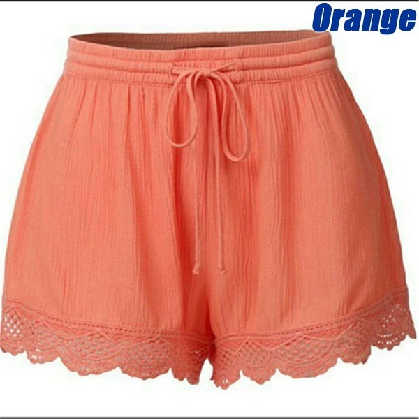 Women's solid color lace up shorts with casual pants_voghion.com