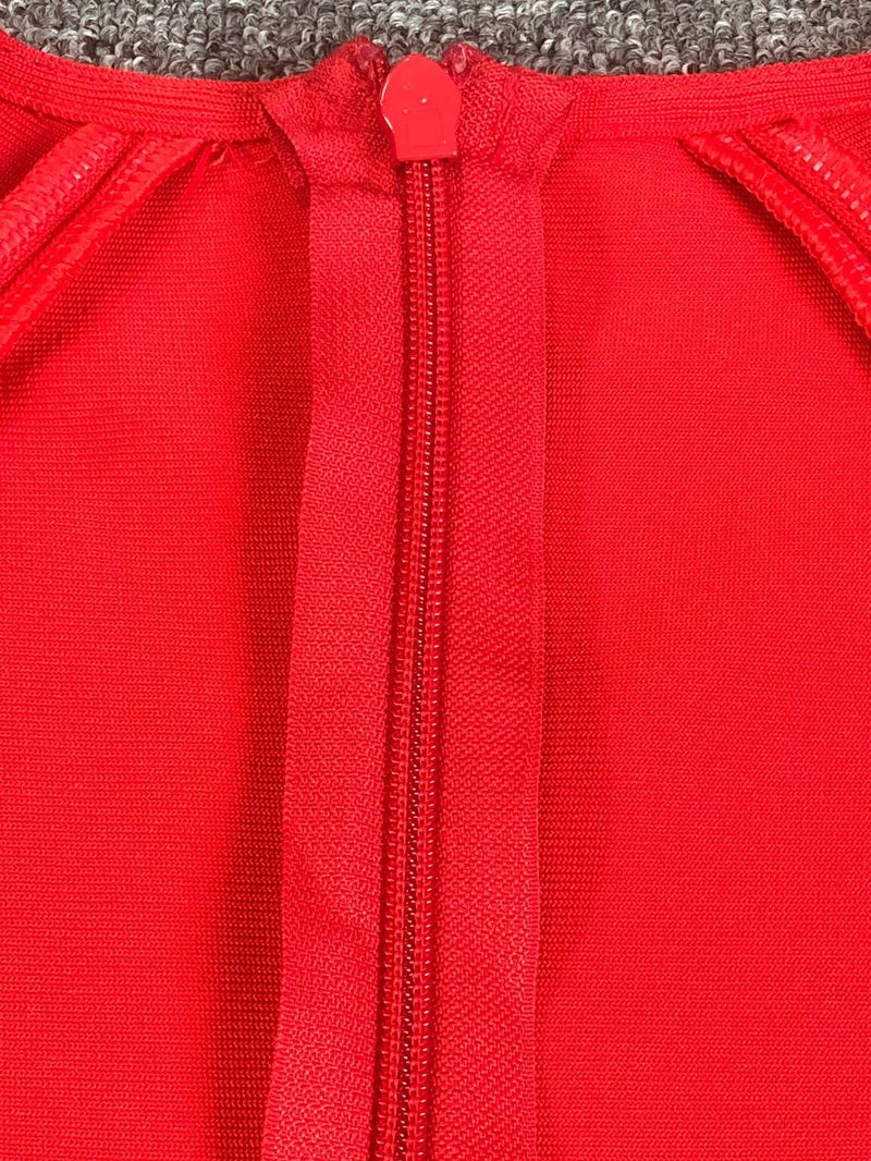 Abito rosso francese con fiori tridimensionali, gonna avvolgente da festa, abito corto_voghion.com
