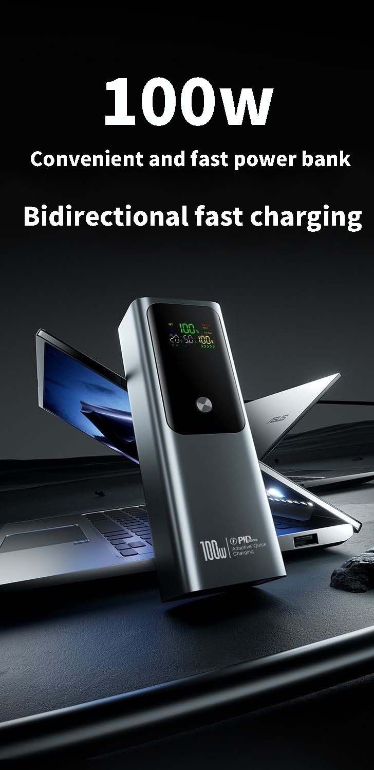 80000 MAh PD100W Portable Color Display Power Bank Supports Bidirectional Fast Charging, Suitable For IPhone, Laptop,_voghion.com
