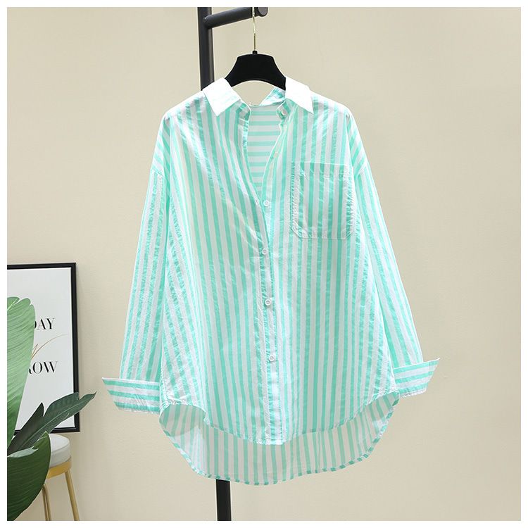 Lässiges Langarm-Streifenhemd für Damen – Locker sitzende Baumwollbluse für Frühling und Sommer – Elegantes Büro und Alltagskleidung_voghion.com