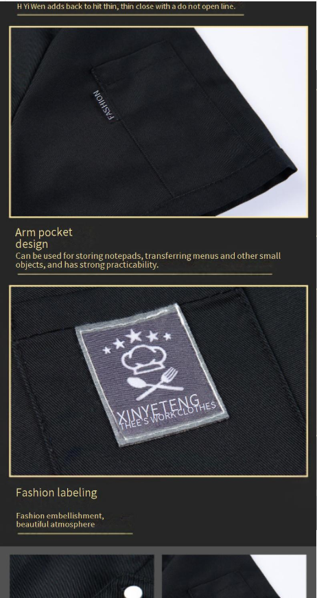 Ubrania męskie Ubrania robocze dla kucharzy Męskie z krótkim rękawem Cienkie Letnie kuchenne Oddychające Modne Damskie cateringowe kuchenne Hotelowe ubrania dla kucharzy_voghion.com