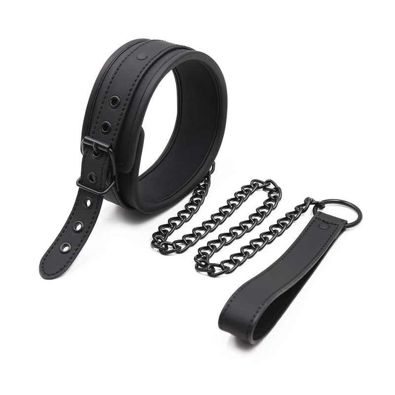 Prodotti sessuali SM in pelle nera con fibbia ad ardiglione, giocattoli bondage, guinzaglio per flirtare, collare per il collo in pelle_voghion.com
