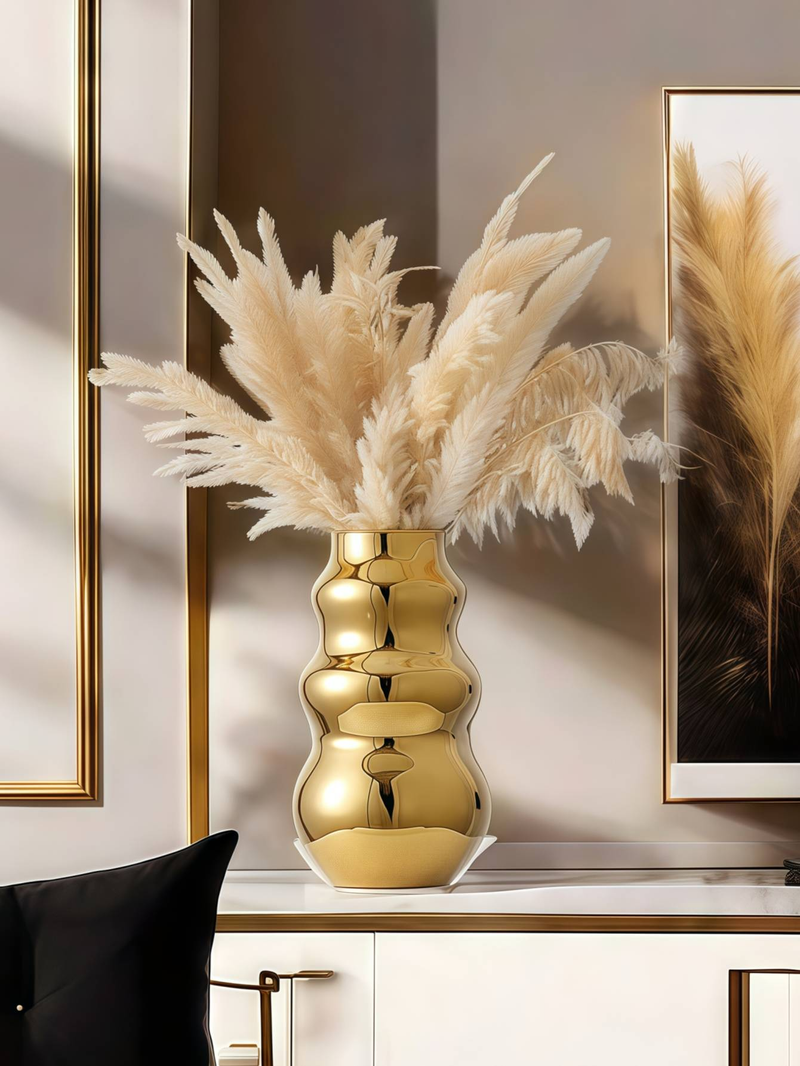 Vase en céramique plaqué or moderne et minimaliste, pour décoration de salon ou de bureau_voghion.com
