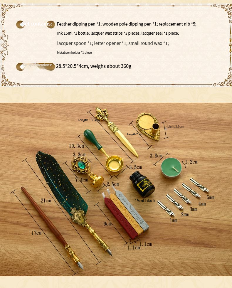 Federstift-Set mit Tinte, britischer Retro-Dip-Federstift, Wachssiegel, Student-Dip-Pen_voghion.com