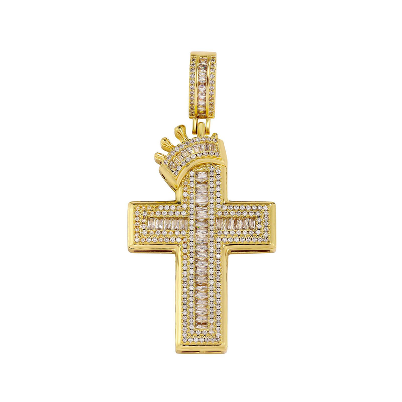 Gioielli da uomo e da donna - Collana con ciondolo a forma di croce e corona hip hop con zirconi cubici, catena intrecciata alla moda per strati eleganti (misure 24")_voghion.com