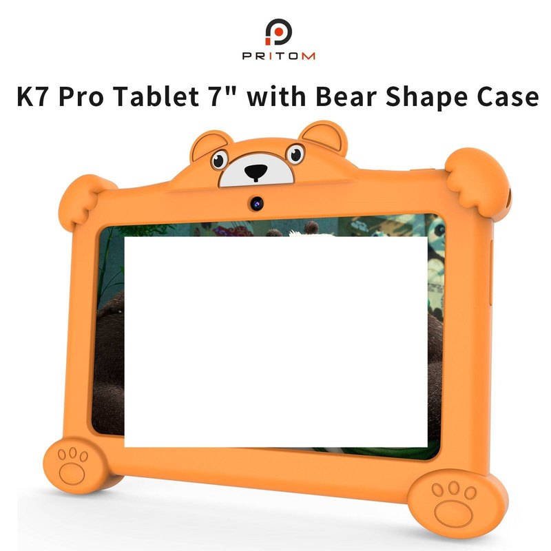 PRITOM K7PRO Kids Learning Tablet, 7-inch Android Tablet With 4GB RAM & 32GB Storage, Bluetooth, WiFi, Shockproof Silicone Case - Blue/Pink_voghion.com