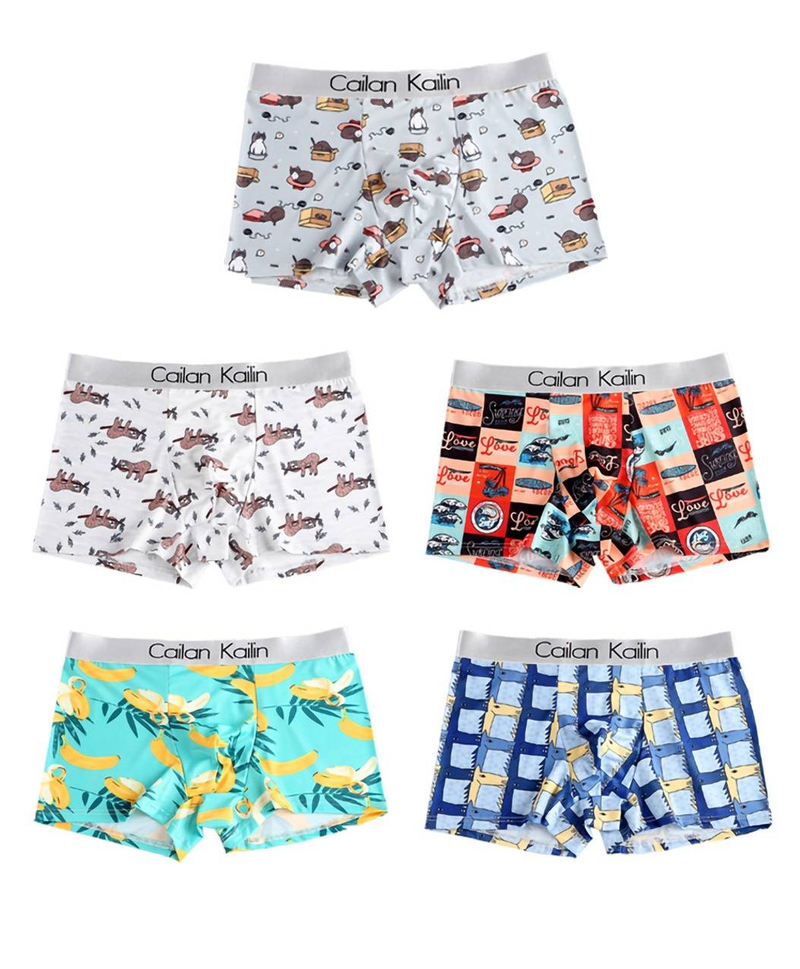 Men's Cartoon Print Boxer Briefs – Soft Cooling Silk Underwear For Students (M-XXXL, Quick-Dry, Breathable, Fun Animal Patterns)_voghion.com