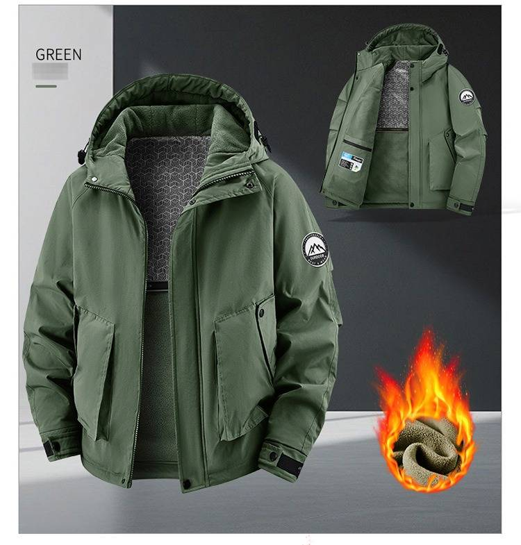 Men's Winter Work Jacket With Detachable Hood - Heavy Duty Cotton-Polyester Blend, Outdoor Casual Coat In Black, Brick Red, Khaki (Sizes M-8xl)_voghion.com