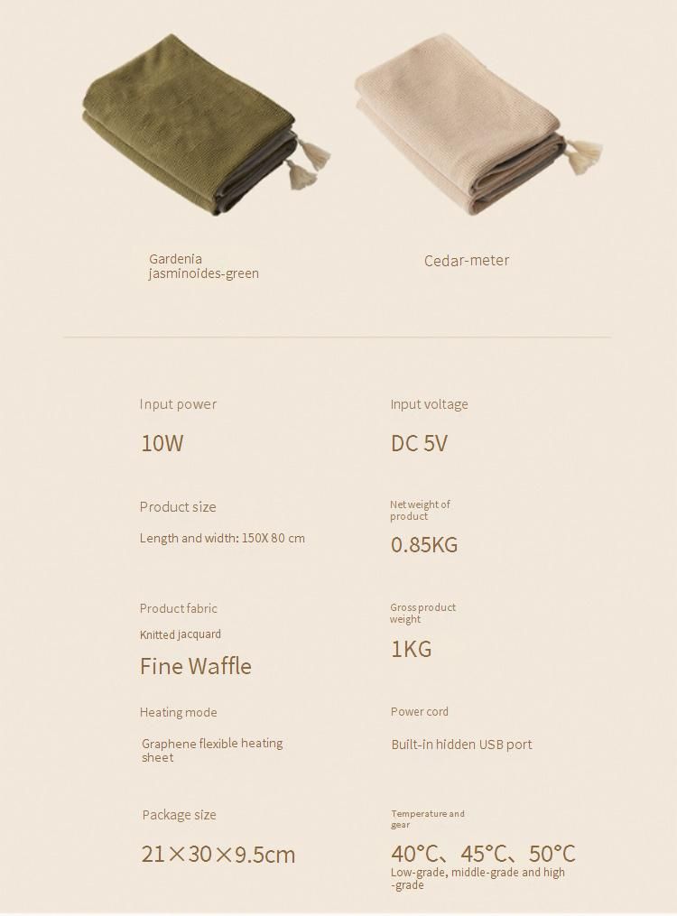 Graphene Heating Wearable Blanket - 5V Electric Heating Wrap For Knees, Waist, Shoulder & Back - Soft Cotton Blanket With 9-Temperature Settings_voghion.com