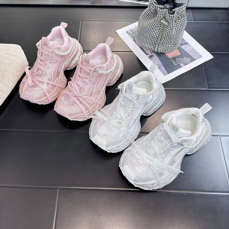 Sneakers da donna alla moda con strass di cristallo, tomaia in mesh traspirante, scarpe leggere con plateau per l'estate, scarpe casual da passeggio_voghion.com