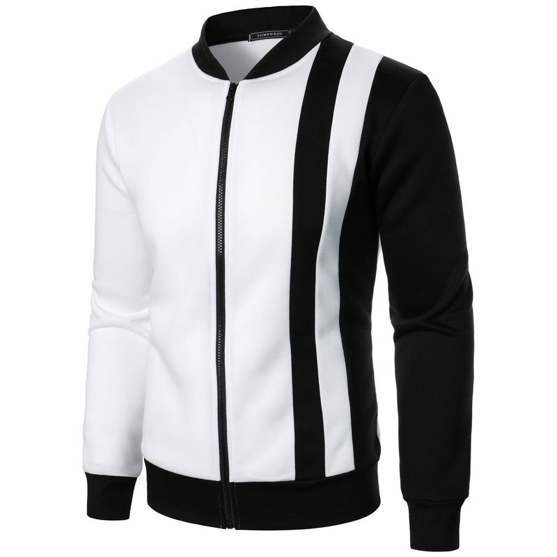 Nuova felpa cardigan casual da uomo con cerniera e colletto rialzato color block_voghion.com