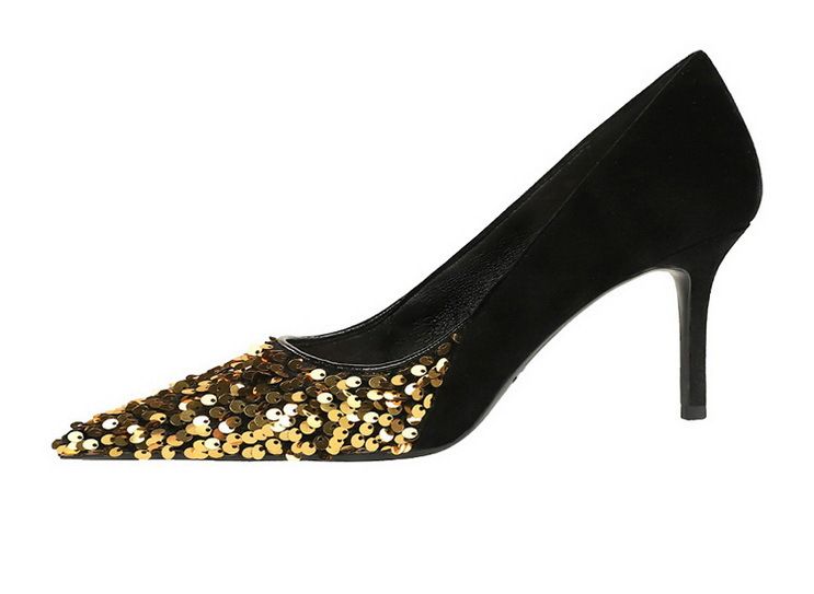 7236-1 Stijl Fahion Licht Luxe Banket Dames Hoge Slanke Hak Ondiepe Mond Puntige Gesplitste Pailletten Stof Enkel_voghion.com