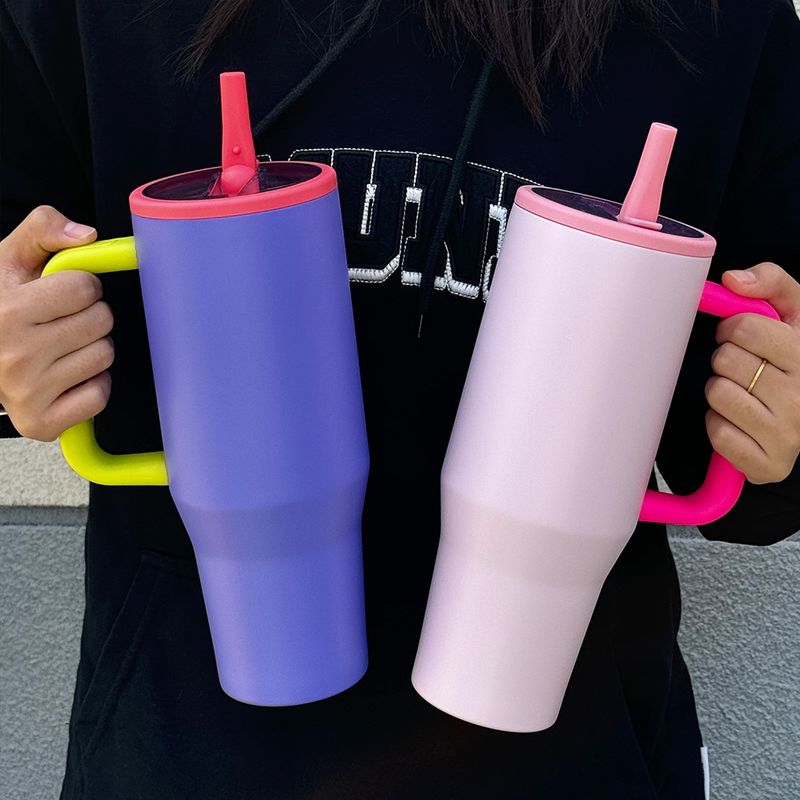 Thermoses New 40oz Double Layer Ice Cup Leak Proof Foldable Straw Cover Portable Direct Drinking Mouth Car Cup_voghion.com
