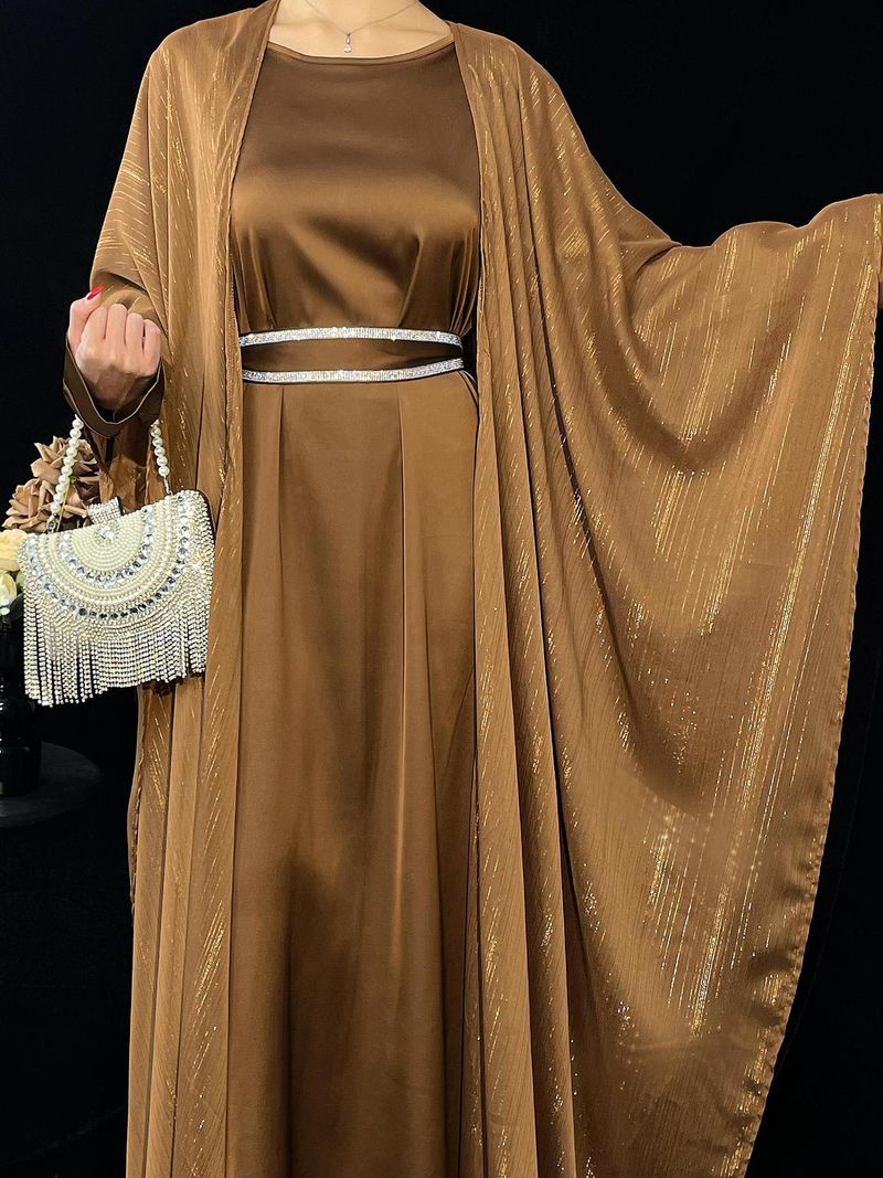 Ženska oblačila Ženska muslimanska oblačila Abaya Gold Nit obleka Svetleče zunanje krilo obleka Elegantna_voghion.com