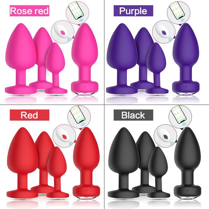 Plug anale con telecomando APP wireless e trapano, plug anale vibrante in silicone, set da quattro pezzi, prodotto per adulti_voghion.com