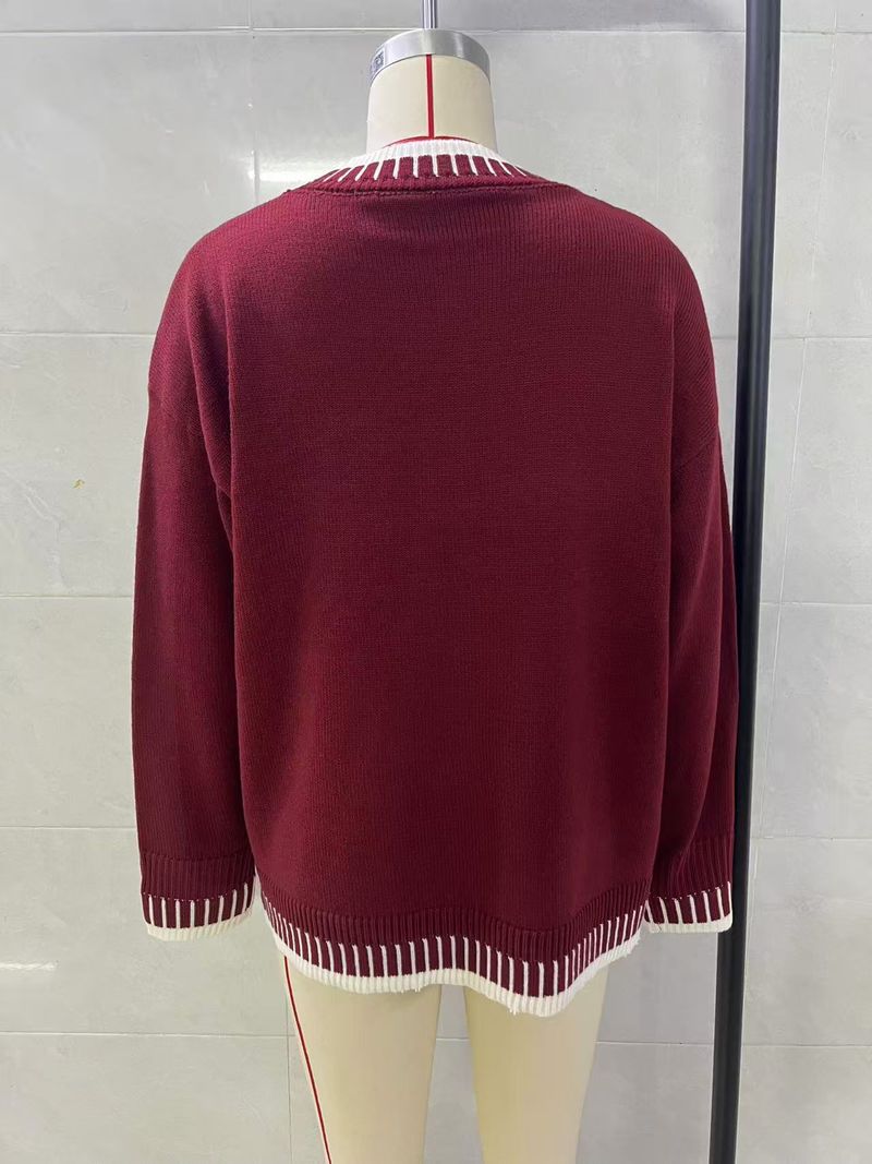 Streetwise Weihnachtsstrick – Oversized-Pullover mit 3D-Grafik für rebellische Festtagsstimmung (S/M/L, Festliche Rot- und Dunkelgrüntöne)_voghion.com