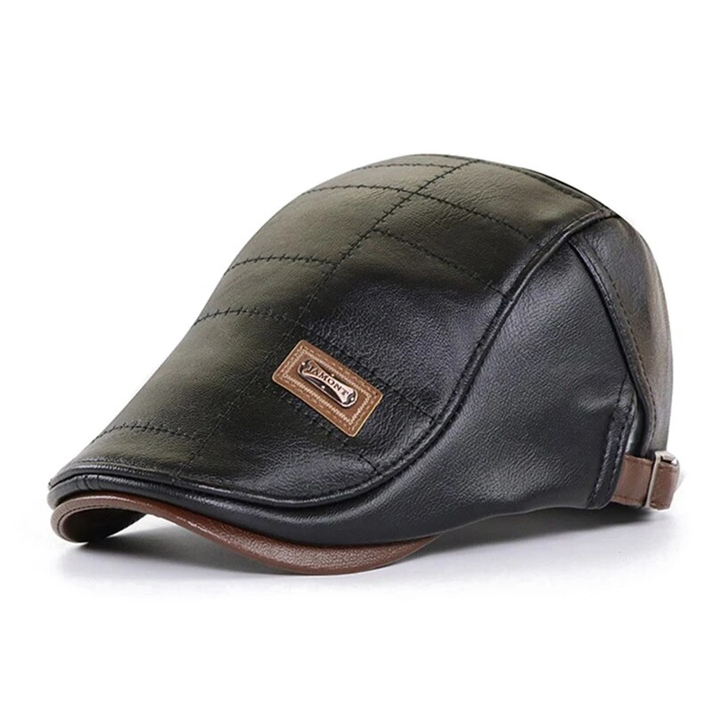 Hot Sale Retro Men Leather Hat Flat Cap Male Autumn Winter Warm Adjustable High-Quality men's British Style Beret Caps_voghion.com