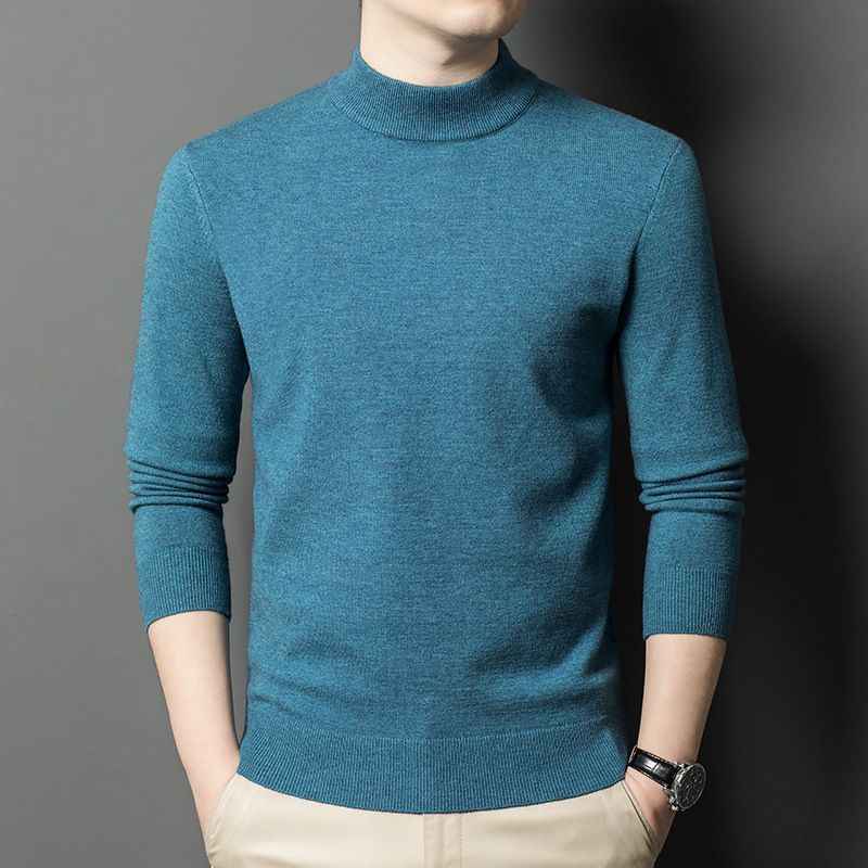 Neuer mehrfarbiger Pullover in sauberer Version mit halbem Rollkragen für Herren, gestrickt, lässiges Basishemd_voghion.com