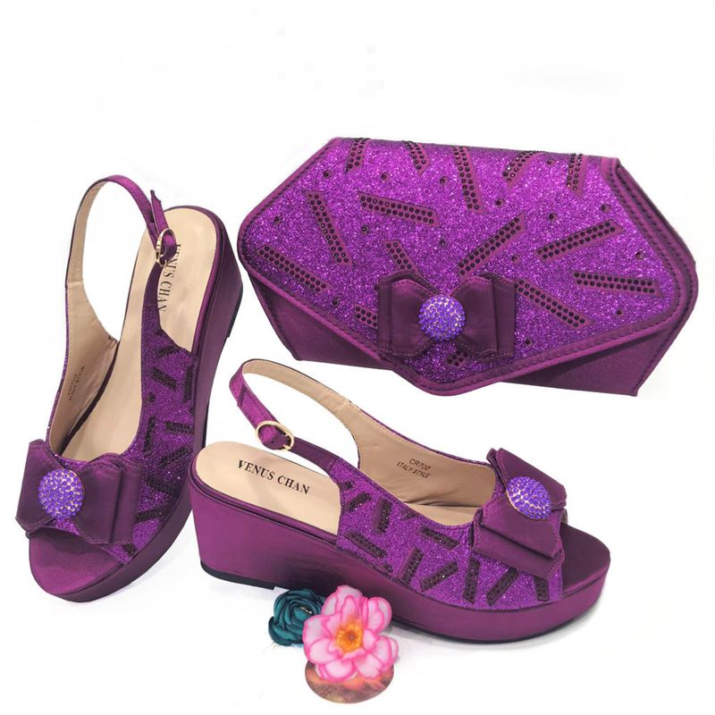 Damenschuhe Große Damenschuhe Schuhe für Geburtstagsfeiern Kleiner Keilabsatz Schuhe mit dicker Sohle und gleichem Design Clutch Bag Diamond Flower_voghion.com