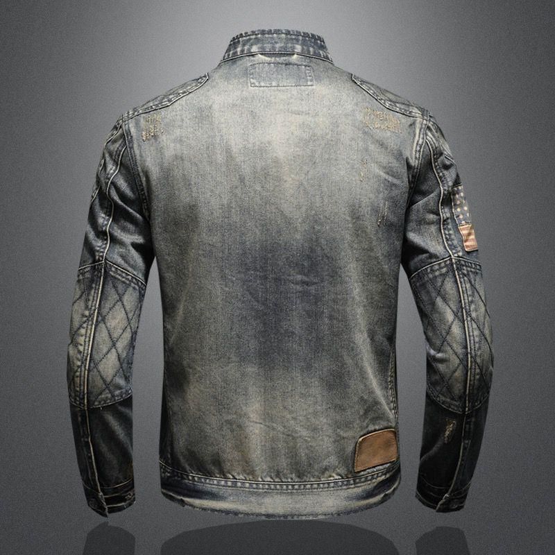 Veste en jean tendance pour homme, idéale pour toutes les saisons, printemps-automne 2024, pour la conduite, la moto, le travail, col montant, pour jeunes_voghion.com