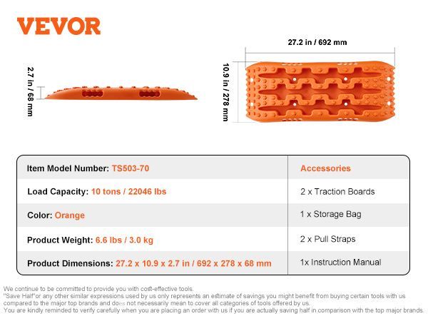 VEVOR 2PCS Traction Boards With PP For Mud Snow Sand Storage Bag Short Orange_voghion.com