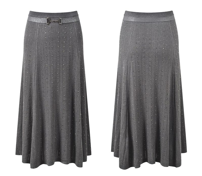 Roupas femininas novo design pesado quente diamante v pescoço fino ajuste fino saia superior terno de duas peças_voghion.com